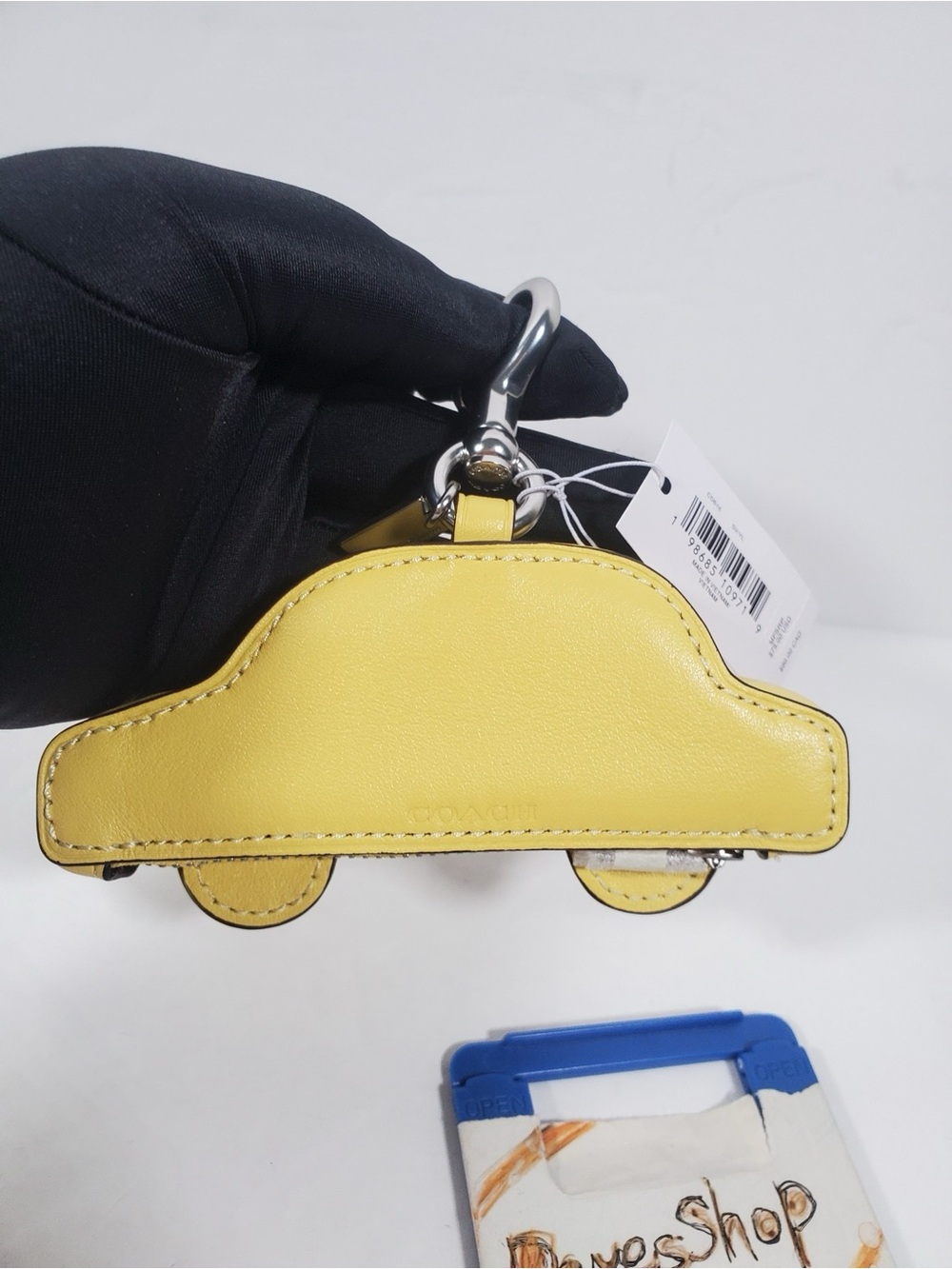 Coach Taxi Bag Charm Card Case Pouch Wallet in Silver/Yellow Smooth Leather NWT
